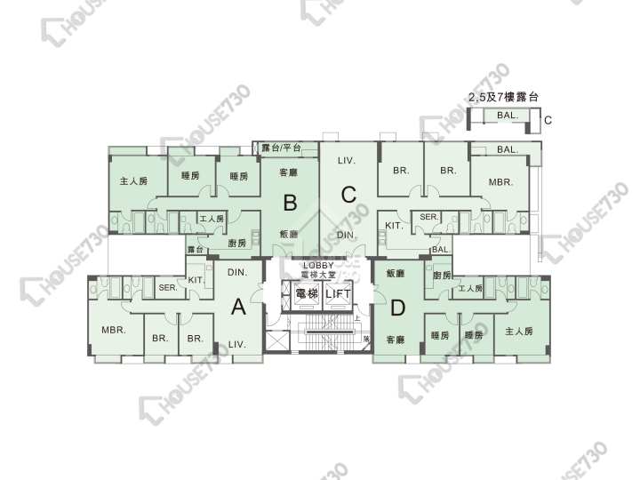 曉翠山莊 平面圖 曉翠山莊 7座 1-3,5-6,7樓 樓層平面圖 - House730