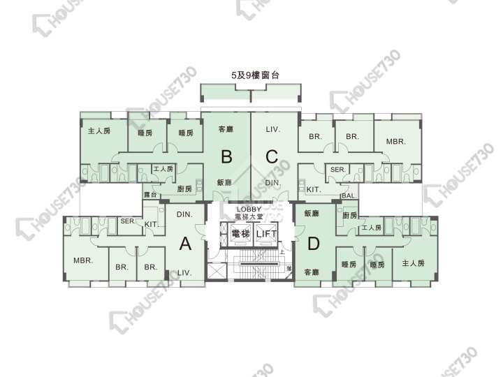 曉翠山莊 平面圖 曉翠山莊 2座 1-3,5-8,9樓 樓層平面圖 - House730