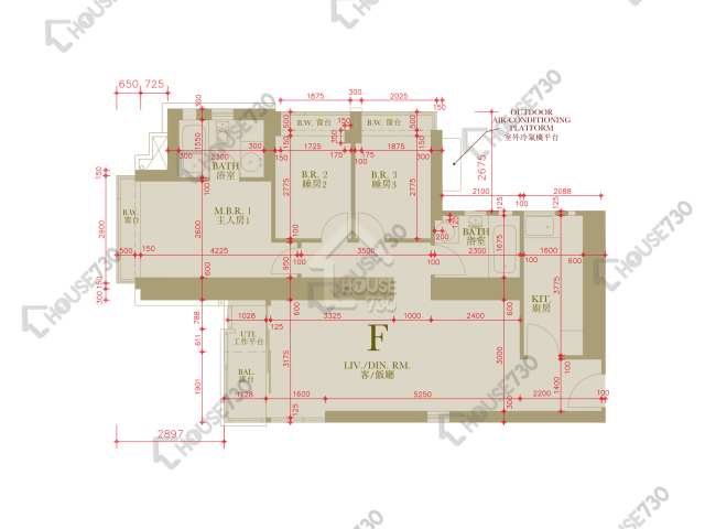 Wong Tai Sin BILLIONNAIRE ROYALE Middle Floor Unit Floor Plan 御．豪門-中層/低層-F室 House730-7056353