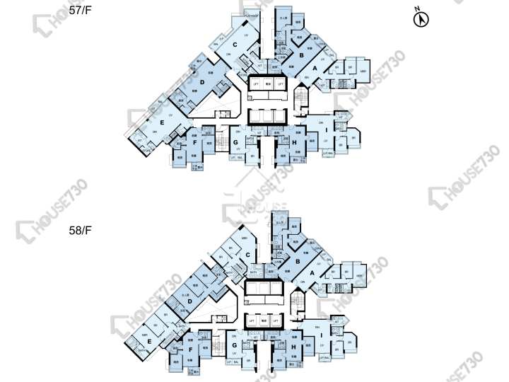 藍天海岸 平面圖 藍天海岸 3期 影岸‧紅 B座 (8座) 57-58樓 樓層平面圖 - House730