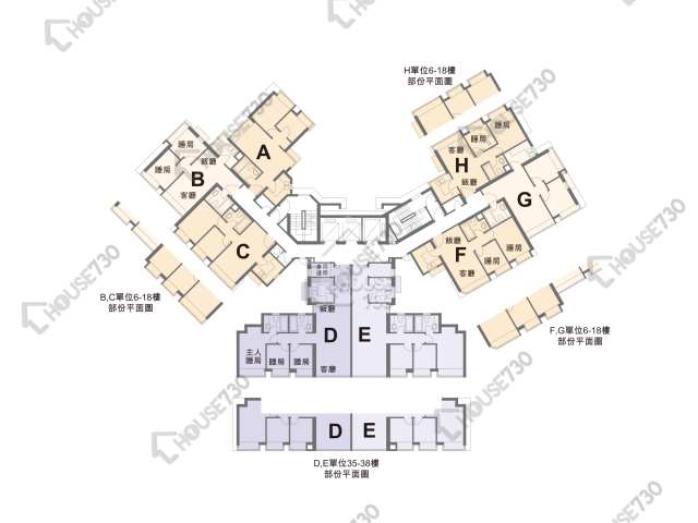 盈暉臺 平面圖 盈暉臺 1座 6-12,15-23,25-33,35-37,38樓 樓層平面圖 - House730