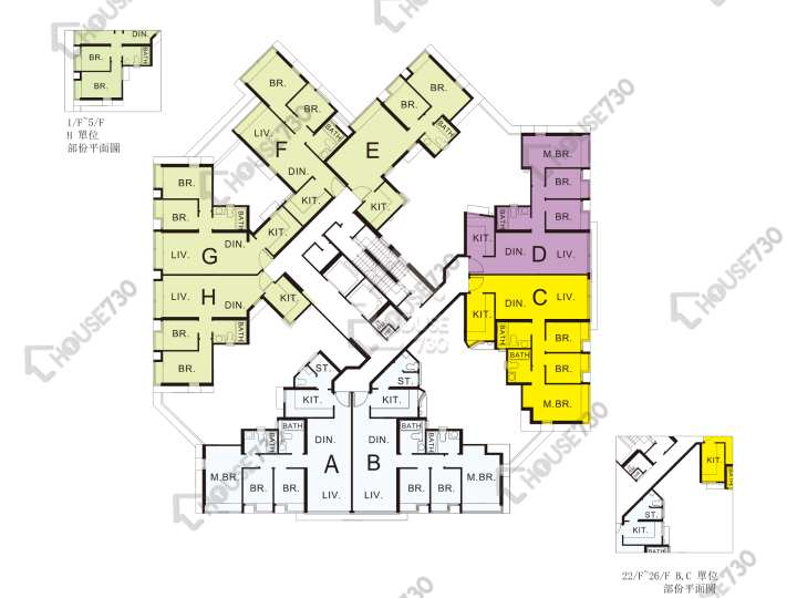 珀麗灣 平面圖 珀麗灣 2期 3座 1-3,5-13,15-23,25,26樓 樓層平面圖 - House730