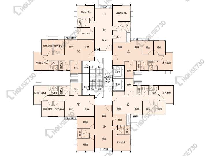 又一居 平面圖 又一居 1座 1-6樓 樓層平面圖 - House730