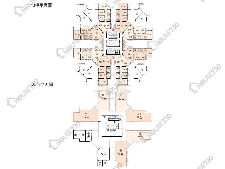 蔚翠花園 平面圖 蔚翠花園 6座 13樓 樓層平面圖 - House730