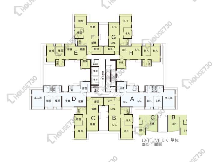 珀麗灣 平面圖 珀麗灣 2期 7座 1-3,5-13,15-18,19樓 樓層平面圖 - House730