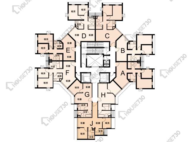 八號花園 平面圖 八號花園 1座 1-14樓 樓層平面圖 - House730