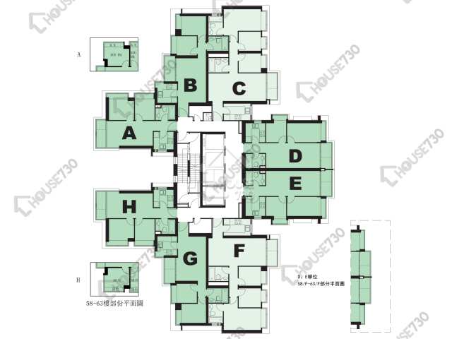 泓景臺 平面圖 泓景臺 2期 7座 25-33,35,37-43,45-53,55-61,62樓 樓層平面圖 - House730
