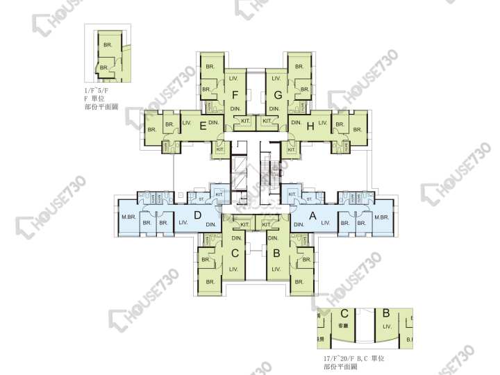 珀麗灣 平面圖 珀麗灣 1期 13座 1-3,5-13,15-19,20樓 樓層平面圖 - House730