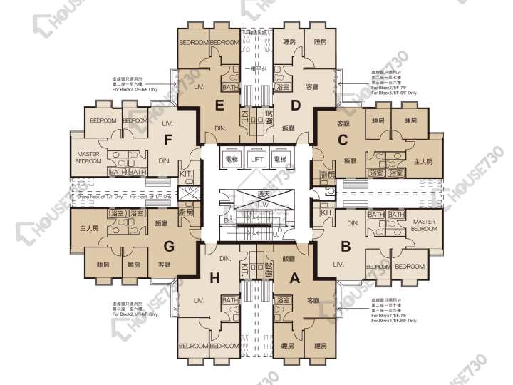 學士臺 平面圖 學士臺 3座 1-25樓 樓層平面圖 - House730
