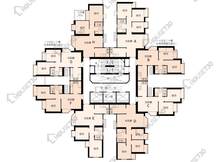 翠怡花園 平面圖 翠怡花園 1期 1座 14-38樓 樓層平面圖 - House730