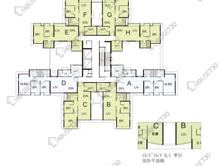 珀麗灣 平面圖 珀麗灣 1期 9座 1-3,5-13,15-19,20樓 樓層平面圖 - House730