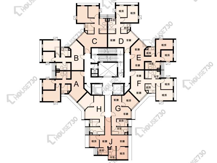 八號花園 平面圖 八號花園 3座 1-14樓 樓層平面圖 - House730