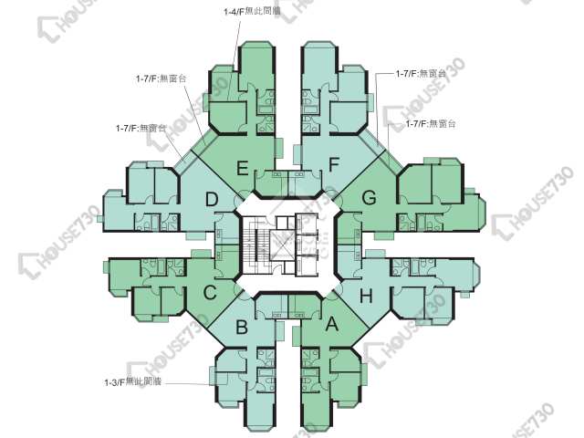 碧濤花園 平面圖 碧濤花園 2期 嘉麗閣 (A座) 1-7樓 樓層平面圖 - House730