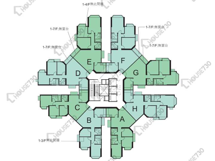 碧濤花園 平面圖 碧濤花園 2期 嘉麗閣 (A座) 1-7樓 樓層平面圖 - House730