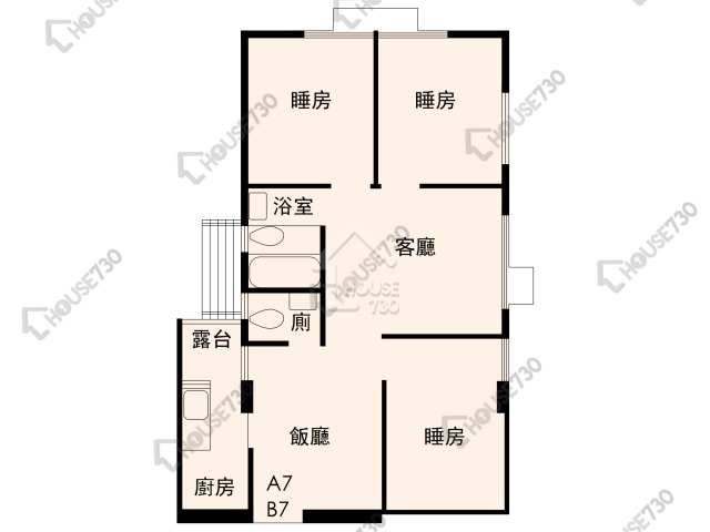 佐敦 富裕台 高层 单位平面图 A座-中层/低层-A7室 House730-7243487