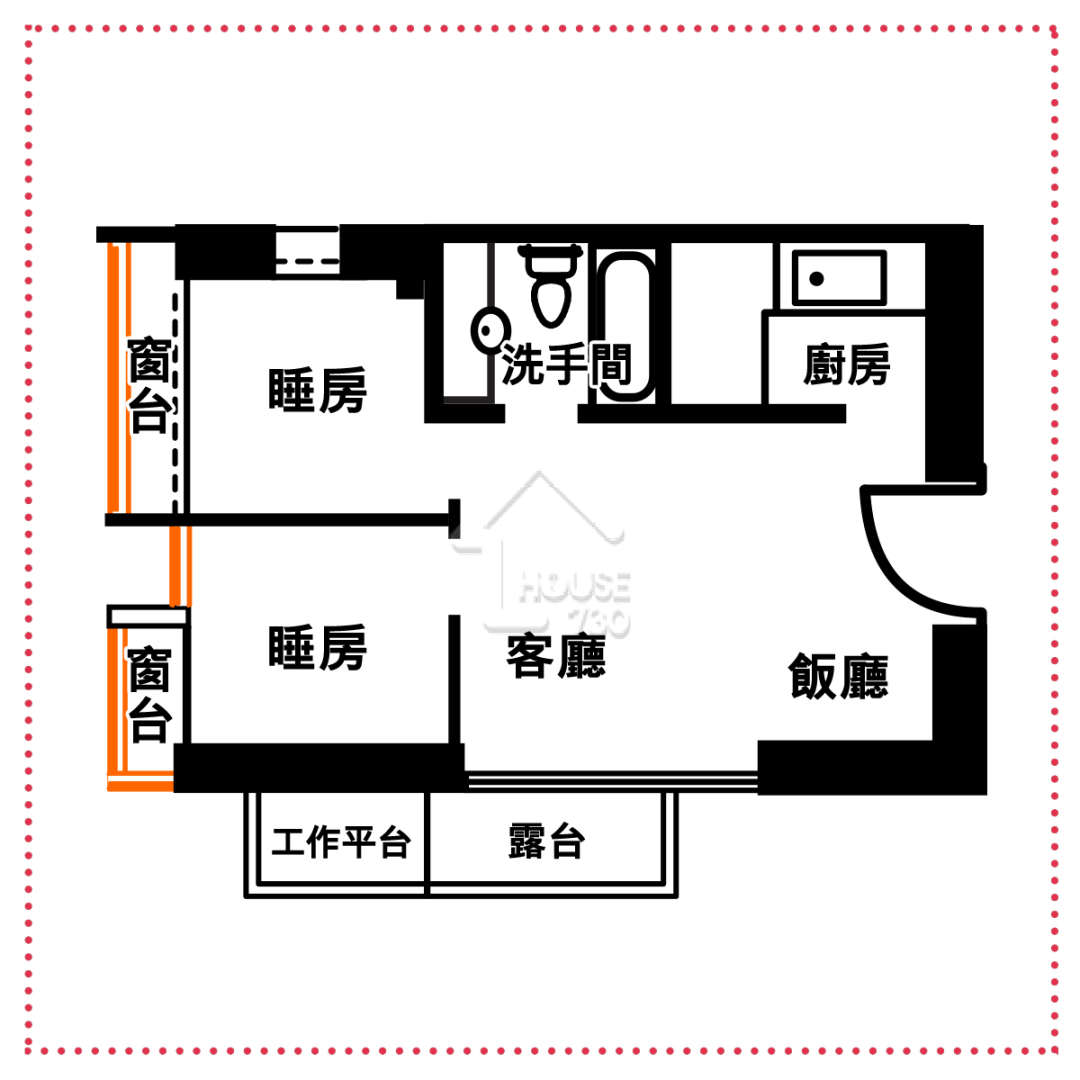 從平面圖可見，六扇門分布於東南西北各個方向，可謂面面俱門。