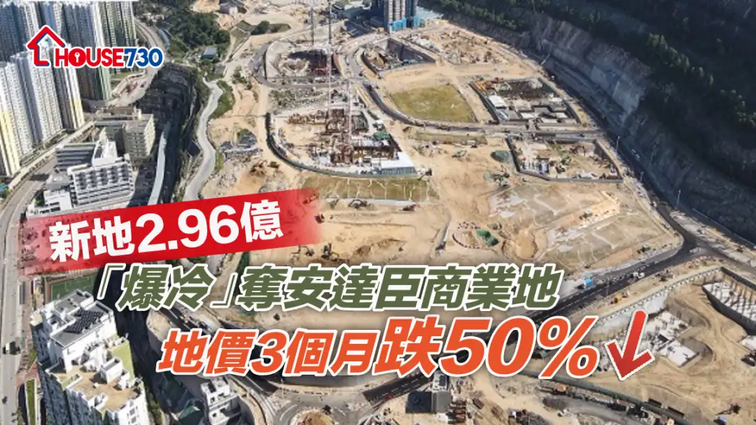 除了楼价下调，地价亦见回落，新地以每方尺楼面地价2,684元夺安达臣道商业地，3个月地价下调逾50%。