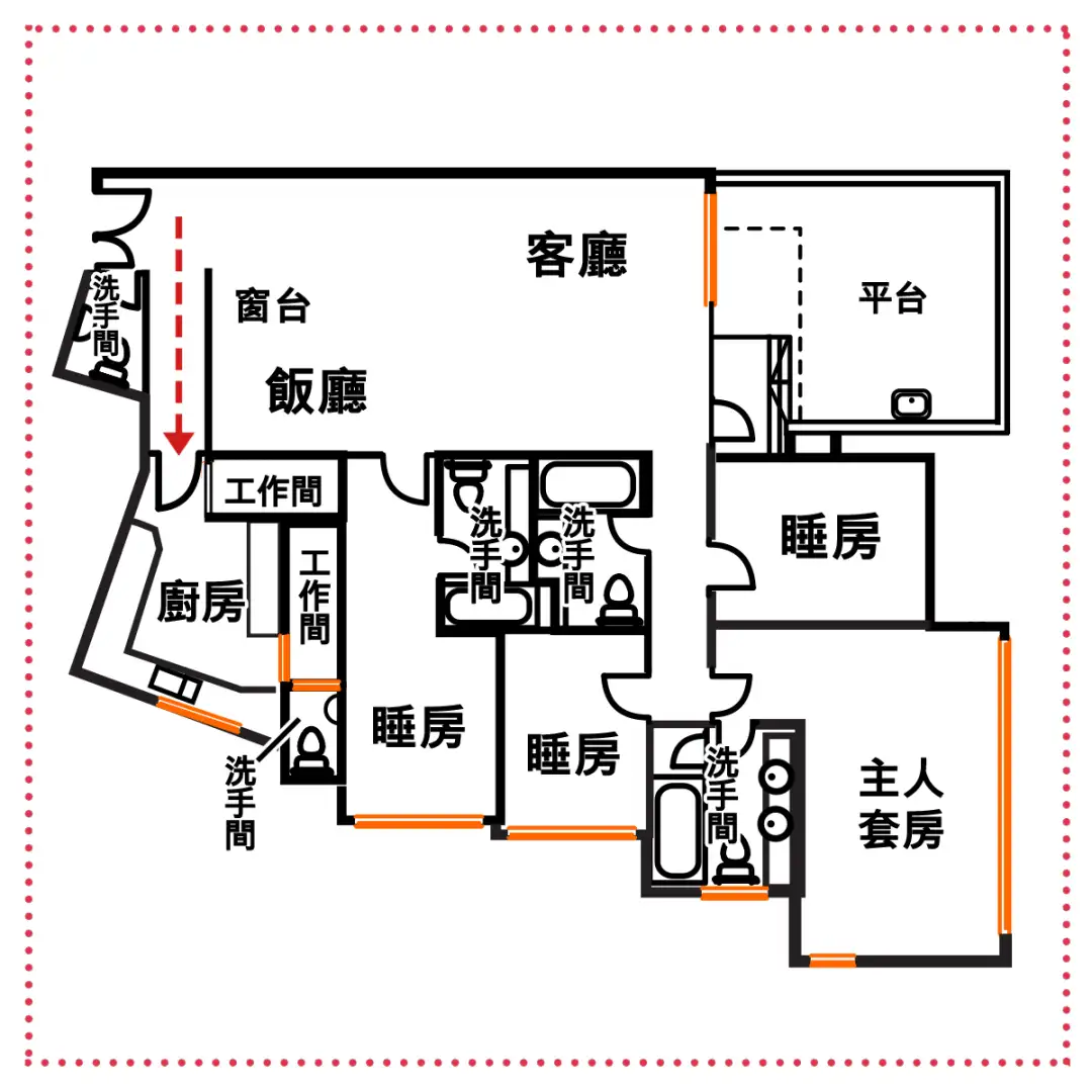 這條入廚通道佔地約33平方呎，以該單位2018年購入時呎價約16,681元計，價值約55萬元。