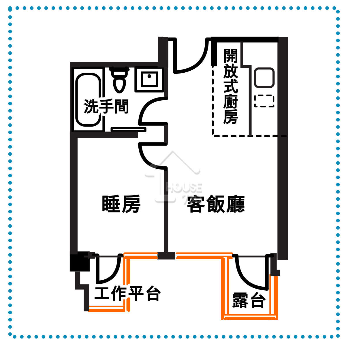 一房能升呢變套房，全因洗手間小小變陣，在睡房與洗手間之間添加一扇趟門。