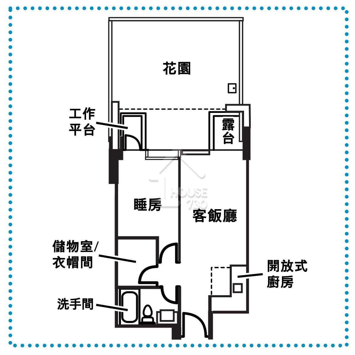 奇則 | 一房單位設有花園，以套房開則連衣帽間，這個400多平方呎的單位，令單身貴族心心眼。