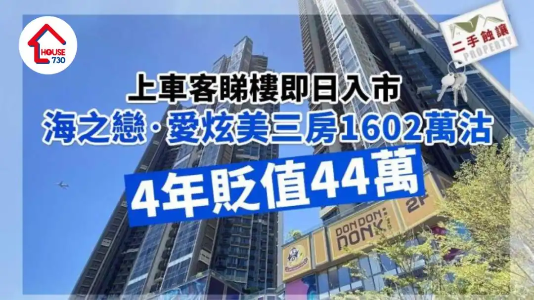 二手蚀让｜上车客睇楼即日入市 海之恋‧爱炫美三房1602万沽 4年贬值44万