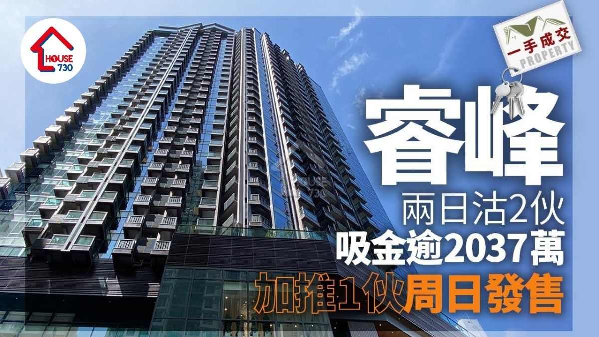 一手成交｜睿峰兩日沽2伙 吸金逾2037萬 加推1伙周日發售