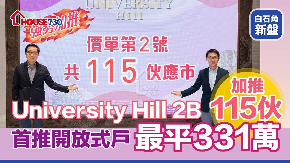 白石角新盤｜University Hill 2B加推115伙   首推開放式戶最平331萬