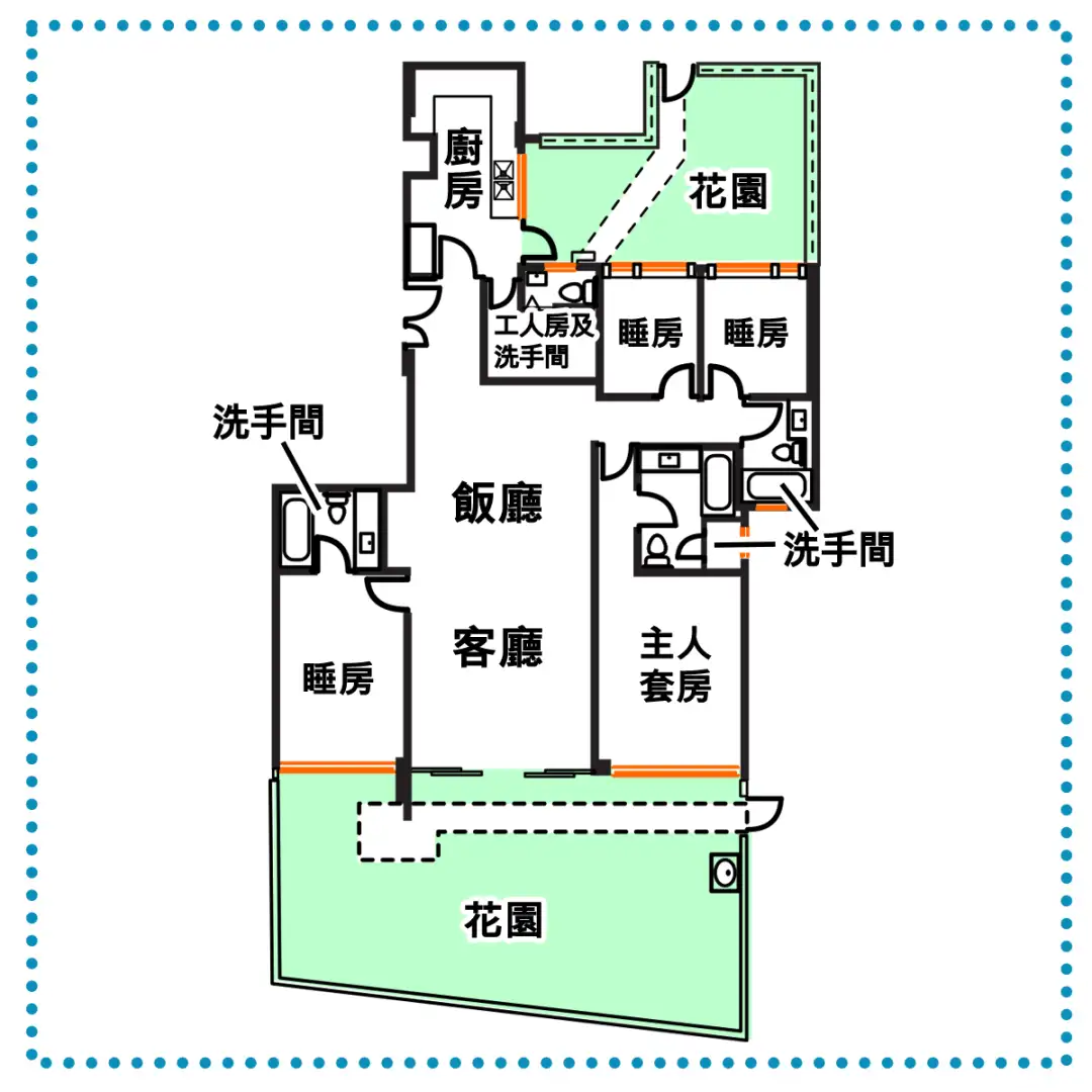 部分地下单位的后花园接近200平方尺，并设在工人房旁边，变相成为工人姐姐的后花园。