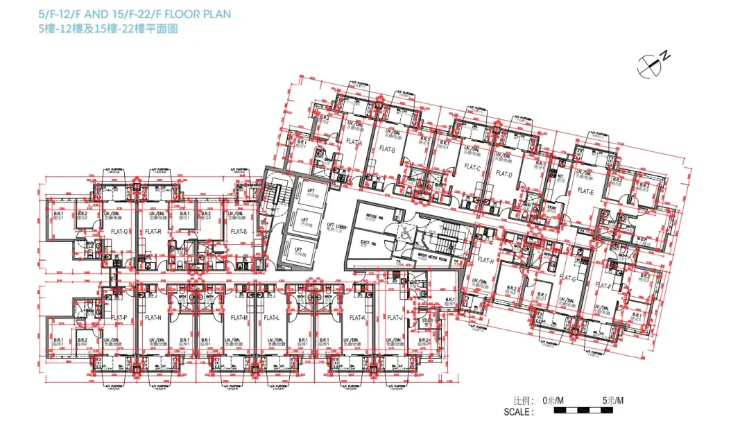 元朗雨后5至12楼及15至22楼平面图