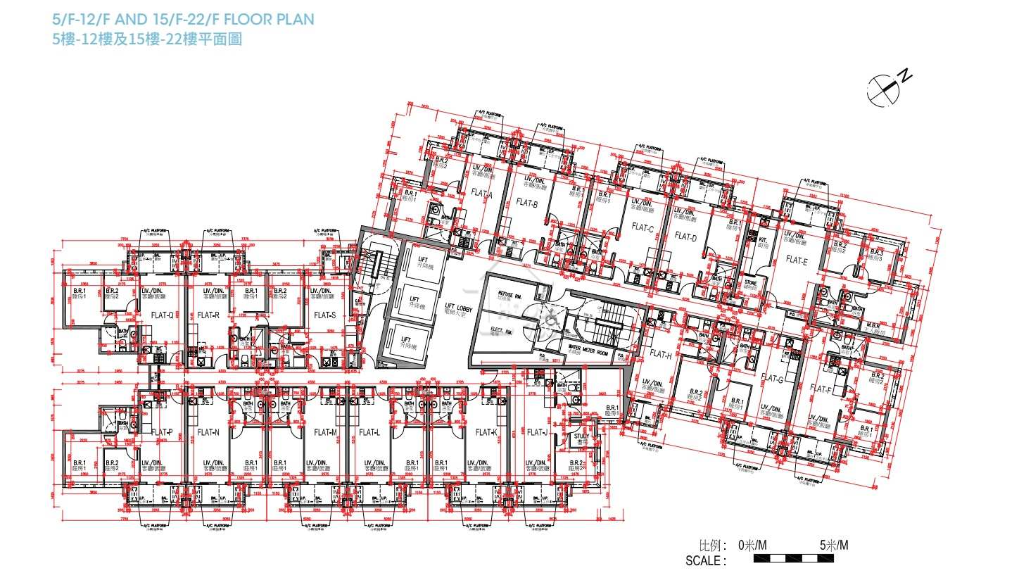元朗雨後5至12樓及15至22樓平面圖