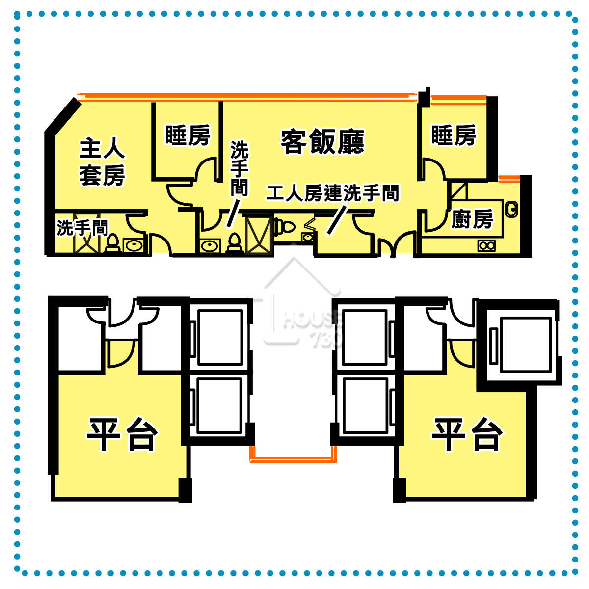 這個單位相當奇幻，主人套房竟有門直接通往屋外，這「貼心」設計可讓主人更快抵達走廊外的平台。