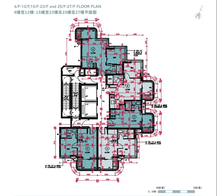 弦岸6樓至12樓、15樓至23樓及25樓至27樓平面圖
