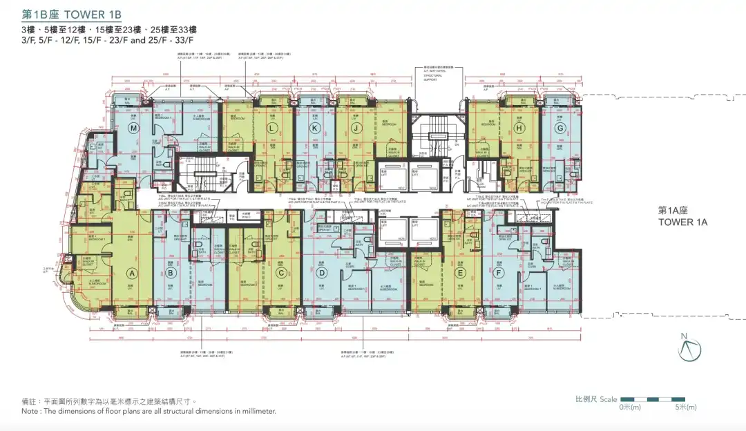 HENLEY PARK 1B座3-33楼之现状间隔平面图