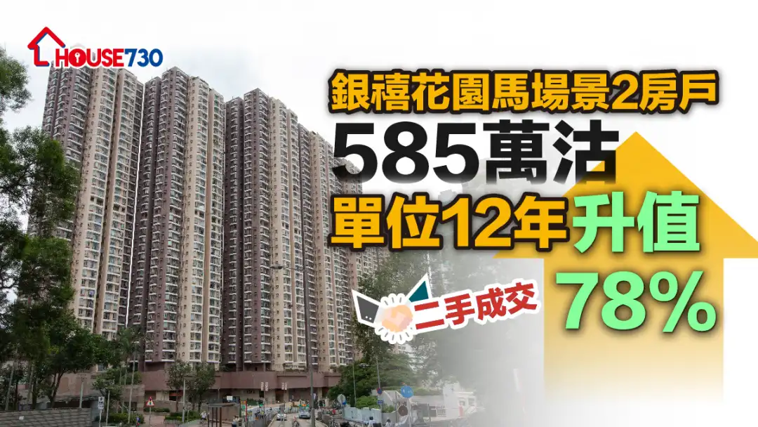 二手成交│銀禧花園馬場景2房戶585萬沽       單位12年升值78%