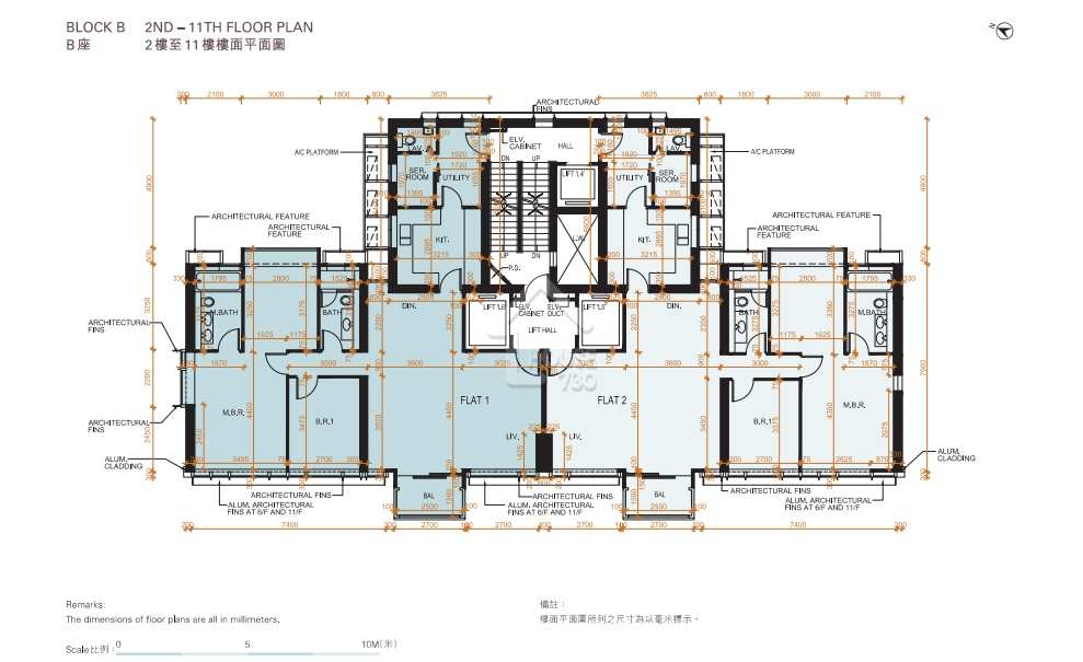 薄扶林VICTORIA COAST B座2-11樓平面圖