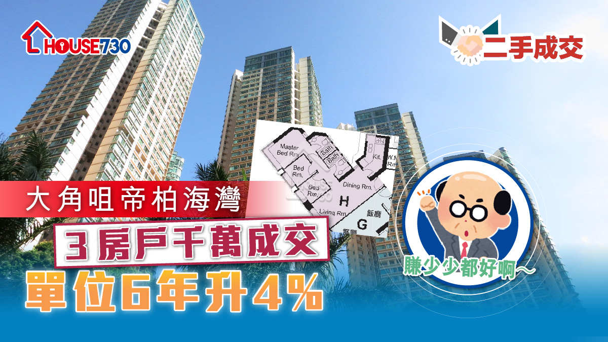 二手成交│大角咀帝柏海灣３房戶千萬成交        單位6年升4%