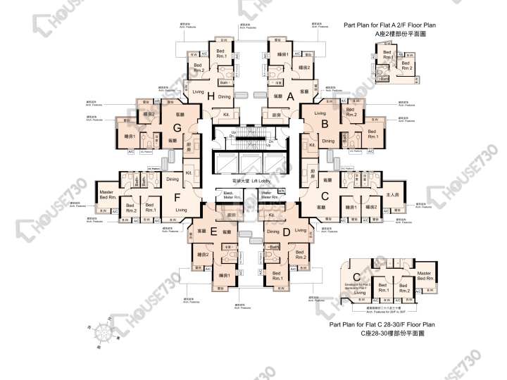 嘉悅半島 平面圖 嘉悅半島 2座 2-3,5-13,15-23,25-29,30樓 樓層平面圖 - House730
