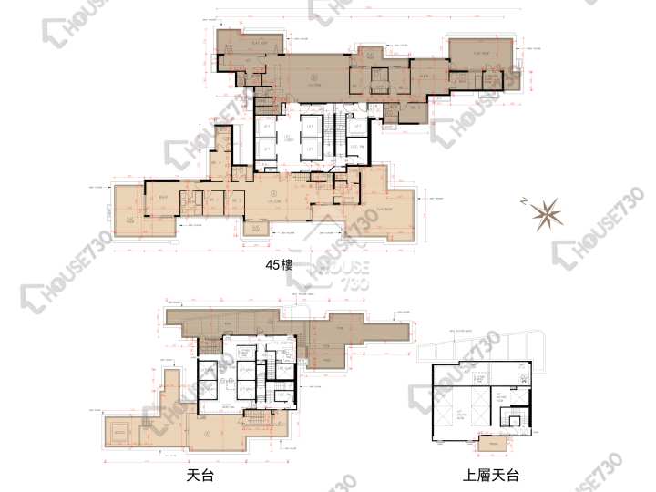 瓏門 平面圖 瓏門 2期 7座 45樓 樓層平面圖 - House730