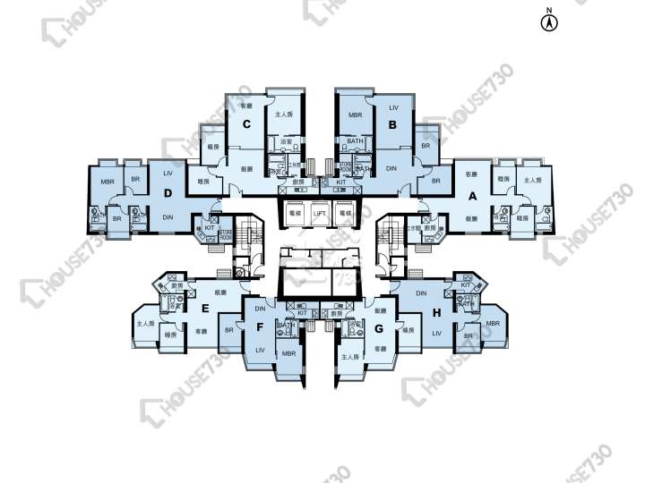 藍天海岸 平面圖 藍天海岸 1期 2座 5樓 樓層平面圖 - House730