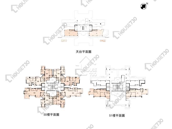 名城 平面圖 名城 1期 5座 50樓 樓層平面圖 - House730