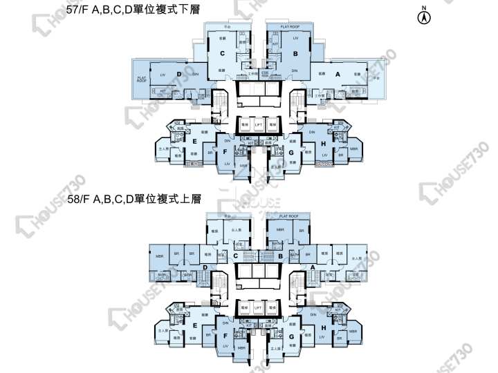 藍天海岸 平面圖 藍天海岸 1期 2座 57-58樓 樓層平面圖 - House730