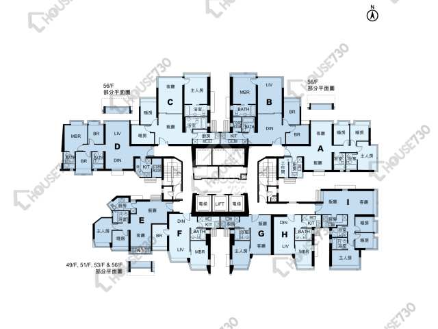 藍天海岸 平面圖 藍天海岸 1期 1座 33,35-43,45-53,55,56樓 樓層平面圖 - House730