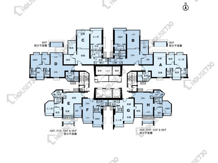 藍天海岸 平面圖 藍天海岸 1期 2座 33,35-43,45-53,55,56樓 樓層平面圖 - House730