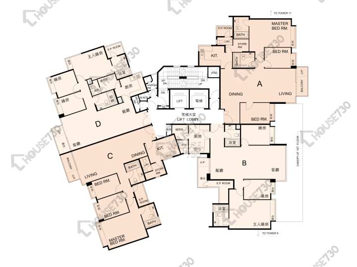 畢架山一號 平面圖 畢架山一號 1期 10座 1-3,5-11,12樓 樓層平面圖 - House730