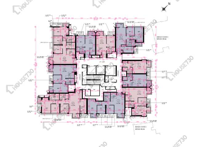 Novo Land 平面圖 Novo Land 1B期 Bergen 1座 23,25-27,28樓 樓層平面圖 - House730