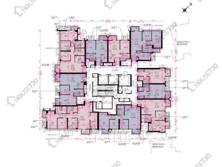Novo Land 平面圖 Novo Land 1B期 Bergen 1座 23,25-27,28樓 樓層平面圖 - House730