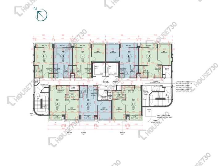 The Henley 平面圖 The Henley 1期 低座 B座 1樓 樓層平面圖 - House730