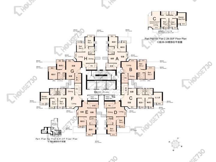 嘉悅半島 平面圖 嘉悅半島 1座 2-3,5-13,15-23,25-29,30樓 樓層平面圖 - House730