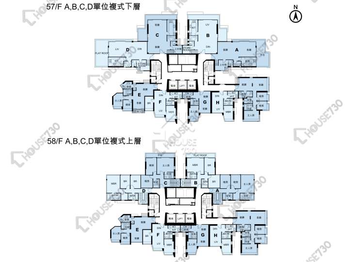 藍天海岸 平面圖 藍天海岸 1期 1座 57-58樓 樓層平面圖 - House730