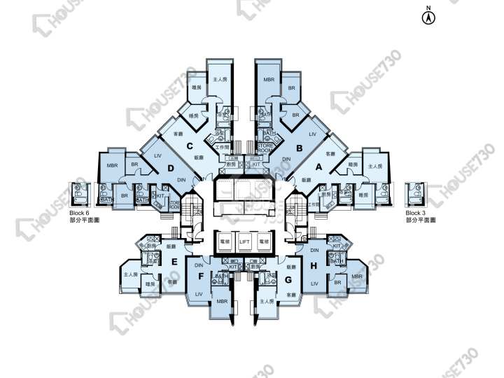 藍天海岸 平面圖 藍天海岸 1期 3座 50-53,55-57,58樓 樓層平面圖 - House730